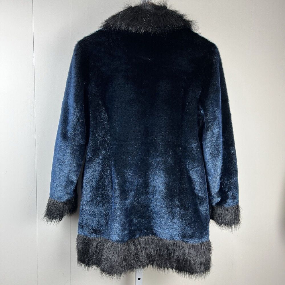 Blanc Noir Outerwear Faux Fur‎ Coat Jacket Blue & Black Mid Length Size Small - Picture 5 of 9